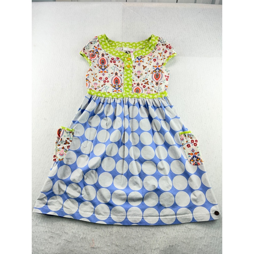 Matilda Jane 435 Girls Blue White Polka Dot Floral Paisley Dress Size 10
